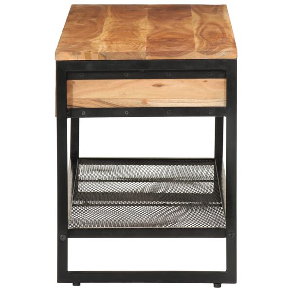 vidaXL Banco zapatero de madera maciza de acacia y hierro 110x35x45 cm