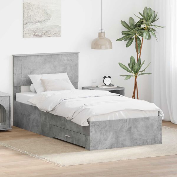 vidaXL Estructura de cama con cabecera Gris Concreto 90 x 190 cm
