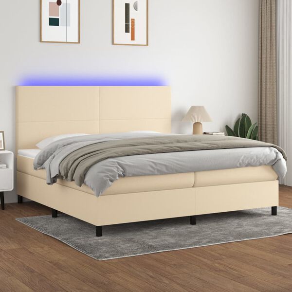 vidaXL Cama box spring colch&oacute;n y luces LED tela crema 200x200 cm