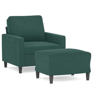 vidaXL Sill&oacute;n con taburete terciopelo verde oscuro 60 cm