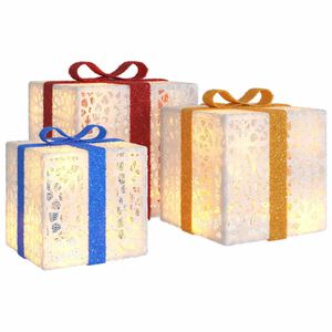 vidaXL Cajas de regalo Navidad iluminadas 3 uds 64 LEDs blanco c&aacute;lido
