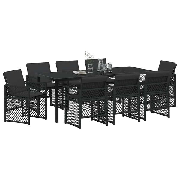 vidaXL Conjunto de Comedor de Jard&iacute;n 9 pcs Negro rat&aacute;n sint&eacute;tico