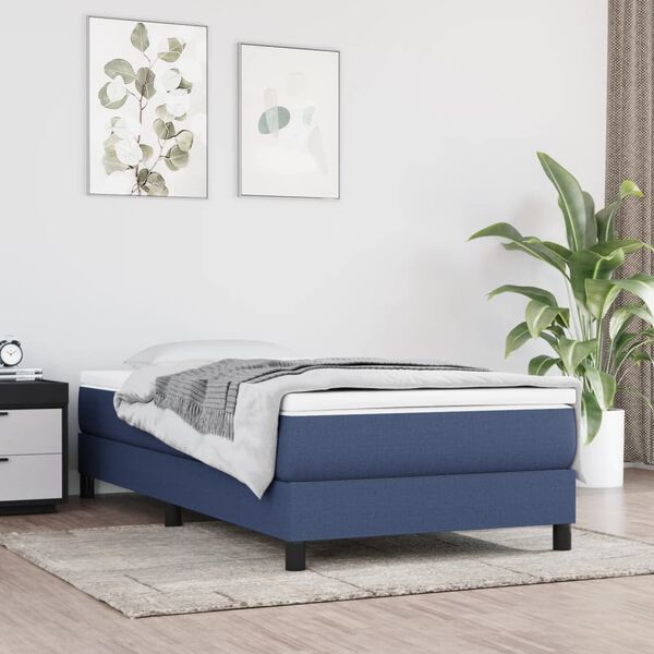 vidaXL Cama box spring con colch&oacute;n tela azul 90x190 cm