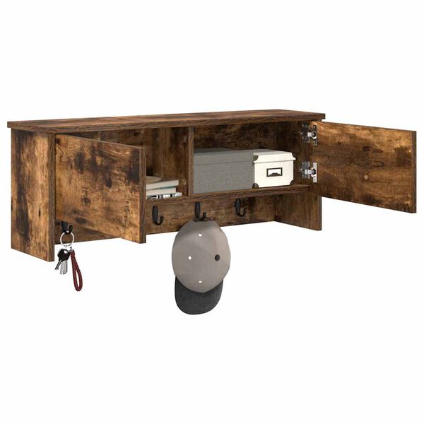 vidaXL Perchero de pared con estante Roble ahumado 80 x 20 x 30 cm