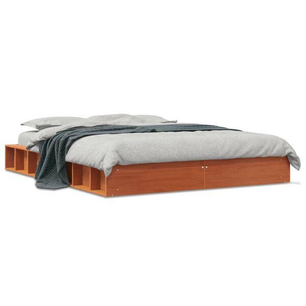 vidaXL Cama sin colch&oacute;n madera maciza de pino marr&oacute;n cera 140x190 cm