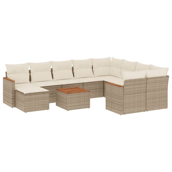 vidaXL Set de sof&aacute;s de jard&iacute;n 11pzas con cojines rat&aacute;n sint&eacute;tico beige