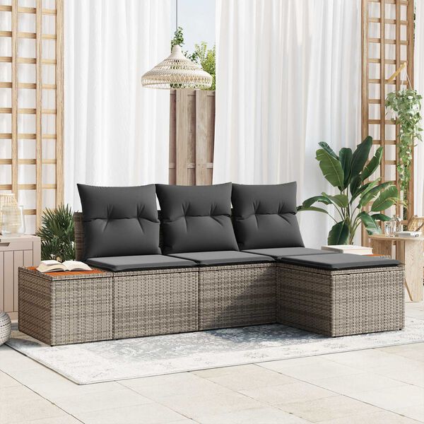 vidaXL Conjunto de sof&aacute; de jard&iacute;n 4 pcs Gris Rattan de Poli&eacute;ster