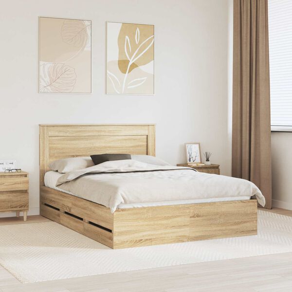 vidaXL Estructura de cama Roble Sonoma 150 x 200 cm Madera Ingenieril