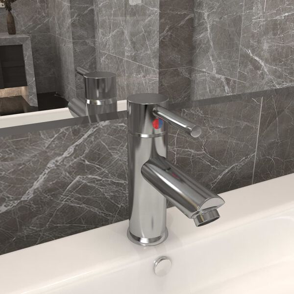 vidaXL Grifo para lavabo de ba&ntilde;o acabado plateado 130x176 mm