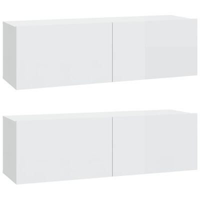 vidaXL Mueble de TV pared 2 uds madera blanco brillante 100x30x30 cm