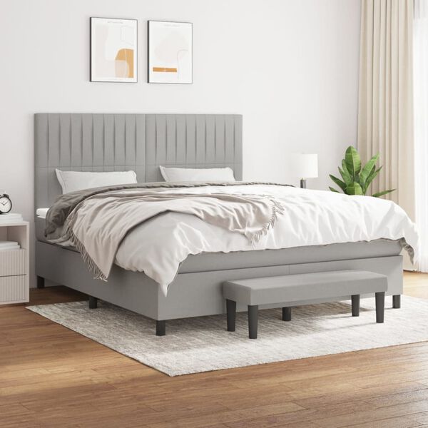 vidaXL Cama box spring con colch&oacute;n tela gris claro 180x200 cm