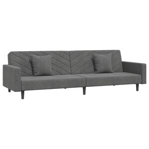 vidaXL Sof&aacute; cama de 2 plazas con dos almohadas terciopelo gris oscuro