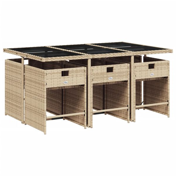vidaXL Set comedor de jard&iacute;n 7 pzas con cojines rat&aacute;n sint&eacute;tico beige