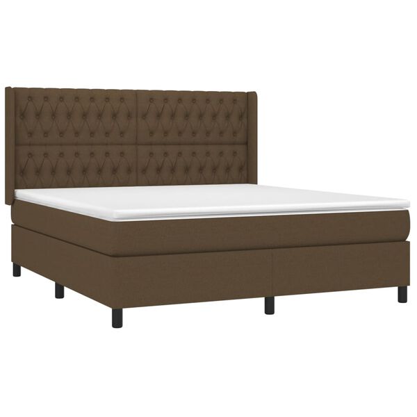 vidaXL Cama box spring colch&oacute;n luces LED tela marr&oacute;n oscuro 180x200cm