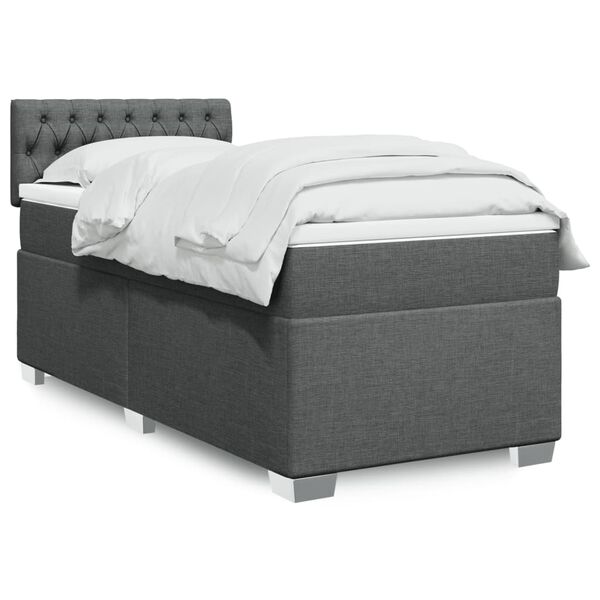 vidaXL Cama box spring con colch&oacute;n tela gris oscuro 90x190 cm