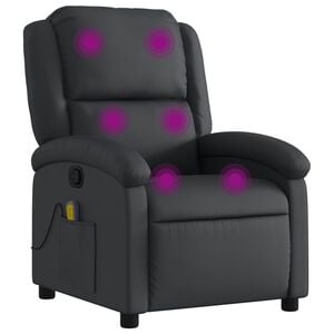 vidaXL Sill&oacute;n reclinable de masaje de cuero aut&eacute;ntico negro