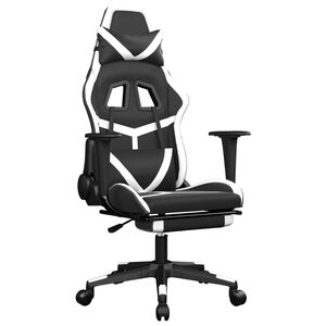 vidaXL Silla gaming con reposapi&eacute;s cuero sint&eacute;tico negro blanco