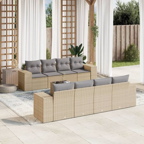 vidaXL Set de sof&aacute;s de jard&iacute;n 9 pzas con cojines rat&aacute;n sint&eacute;tico beige