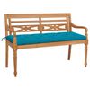 vidaXL Banco Batavia madera maciza de teca con coj&iacute;n azul claro 150 cm