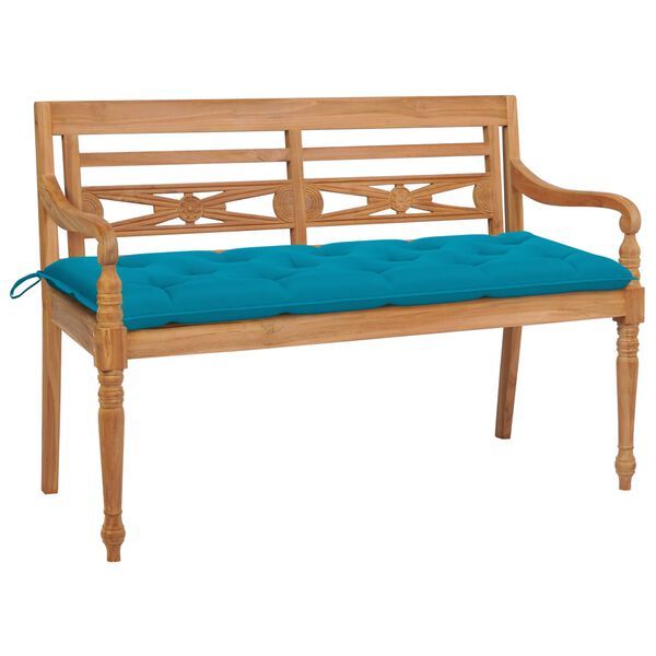 vidaXL Banco Batavia madera maciza de teca con coj&iacute;n azul claro 150 cm