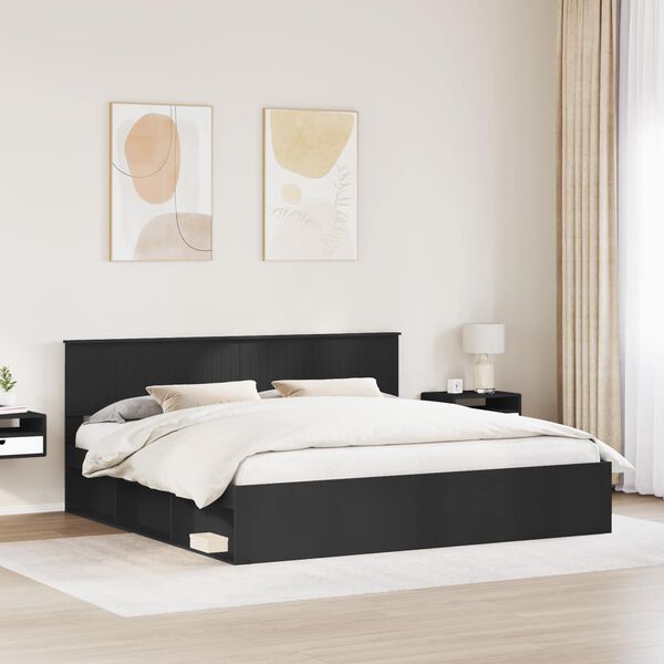 vidaXL Estructura de cama Negro 200 x 200 cm Madera de pino macizo