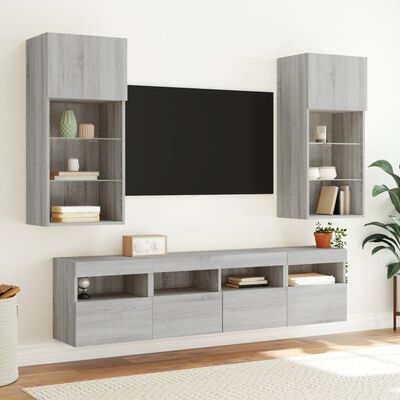 vidaXL Mueble de TV de pared con luces LED gris Sonoma 40x30x40 cm