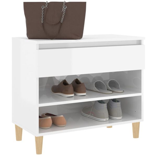 vidaXL Mueble zapatero madera contrachapada blanco brillo 70x36x60 cm