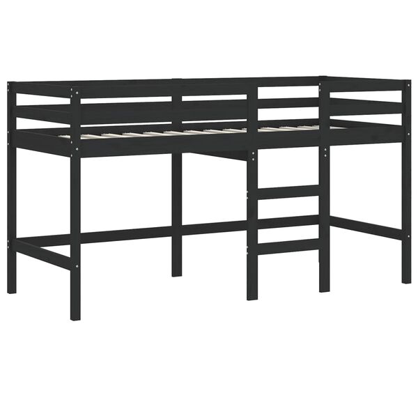 vidaXL Cama alta de ni&ntilde;os escalera madera maciza pino negra 80x200 cm