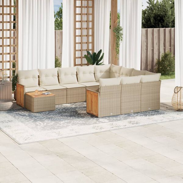 vidaXL Set de sof&aacute;s de jard&iacute;n 11pzas con cojines rat&aacute;n sint&eacute;tico beige