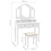 vidaXL Set de tocador y taburete madera paulownia blanco 100x40x146cm