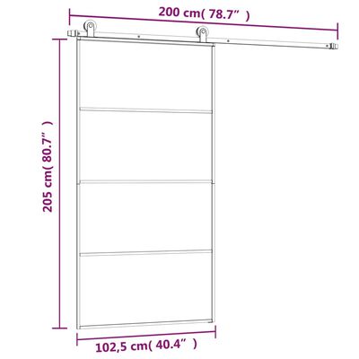 vidaXL Puerta corredera set herrajes vidrio ESG aluminio 102,5x205 cm