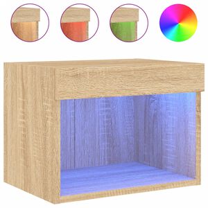 vidaXL Mesita de noche de pared con luces LED roble Sonoma