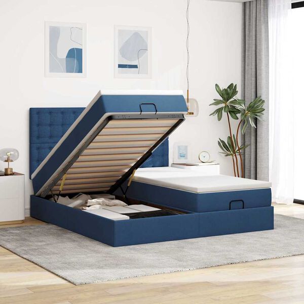 vidaXL Estructura de cama otomana con colchones tela azul 160x200 cm