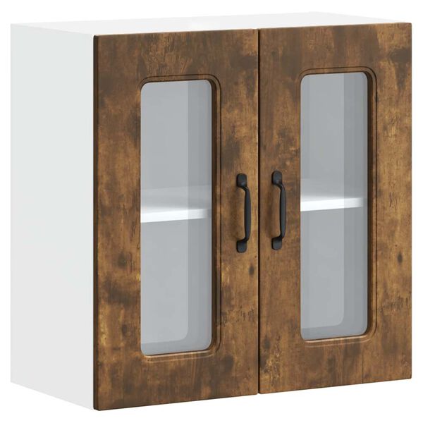 vidaXL Armario de cocina de pared con puerta de cristal "Kalmar" de, roble ahumado, madera de ingenier&iacute;a