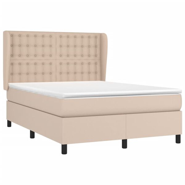 vidaXL Cama box spring con colch&oacute;n cuero sint&eacute;tico capuchino 140x190cm