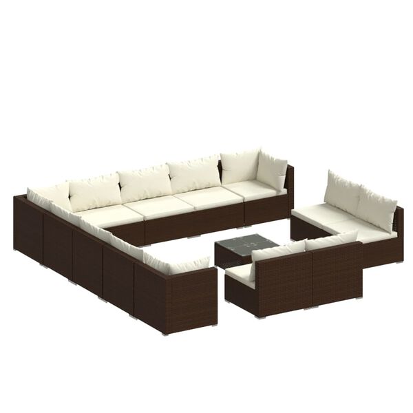 vidaXL Set muebles de jard&iacute;n 14 pzas y cojines rat&aacute;n sint&eacute;tico marr&oacute;n