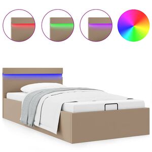 vidaXL Cama canapé hidráulica LED cuero sintético capuchino 90x200 cm