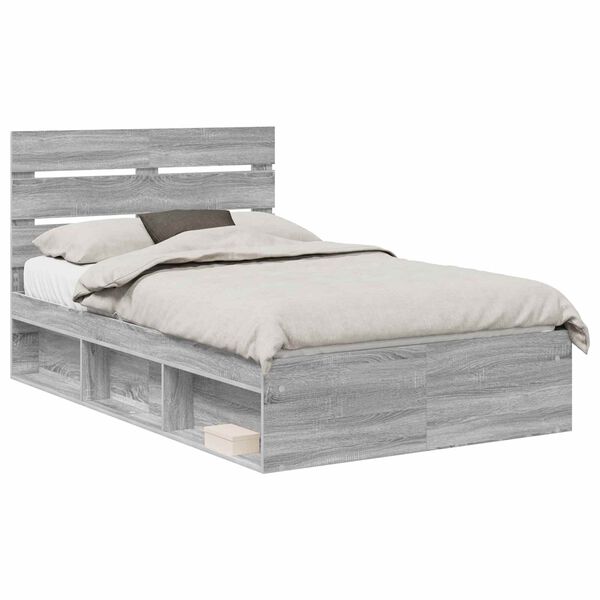 vidaXL Estructura de cama con cabecera Gris Sonoma 135 x 190 cm