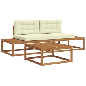 vidaXL Conjunto de sof&aacute;s de exterior con coj&iacute;n 3 Pieza Natural y Crema