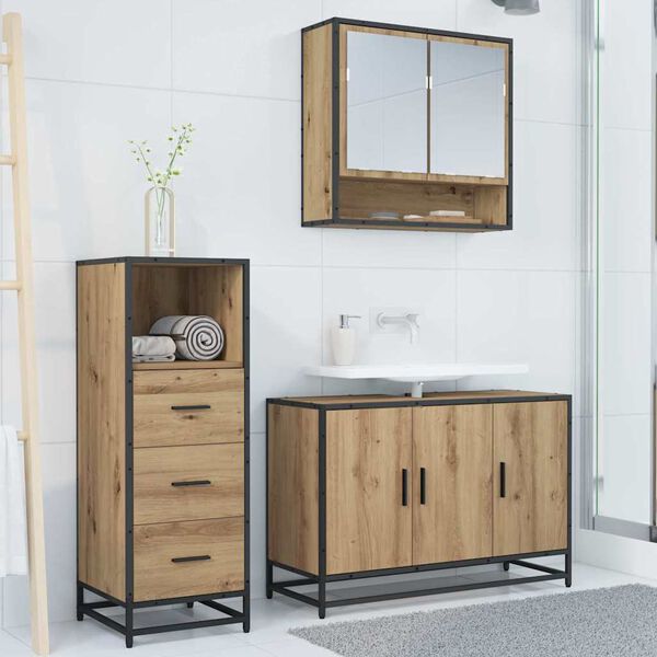 vidaXL Juego de muebles de baño con cajón 3 pcs Roble artisan