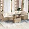vidaXL Conjunto de sof&aacute; de jard&iacute;n 7 pcs Beige Rattan de Poli&eacute;ster