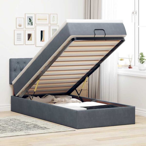 vidaXL Estructura cama otomana colch&oacute;n terciopelo gris oscuro 90x190cm
