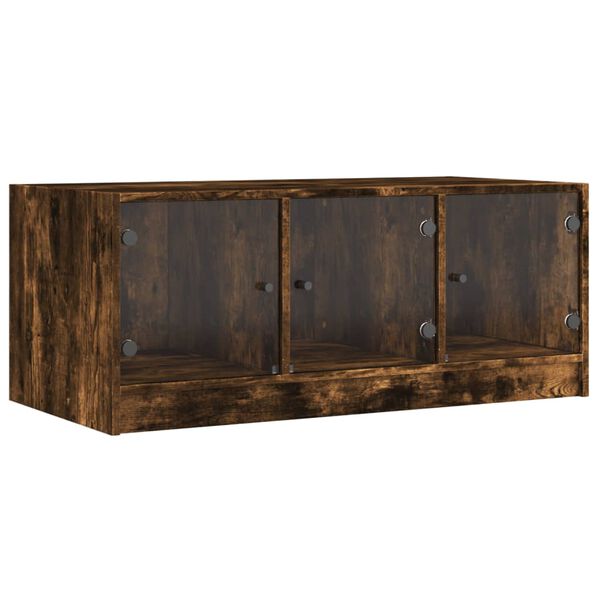 vidaXL Mesa de centro con puertas de vidrio roble ahumado 102x50x42 cm