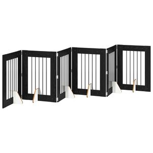 vidaXL Puerta para perros plegable con soportes 6 uds. Roble Negro
