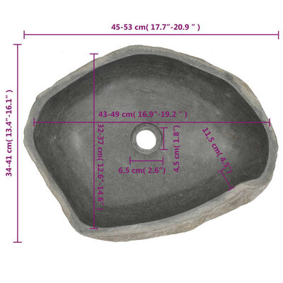 vidaXL Lavabo de piedra de río ovalada 45-53 cm