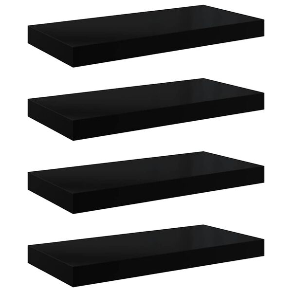 vidaXL Estante flotante de pared 4 uds MDF negro brillo 50x23x3,8 cm
