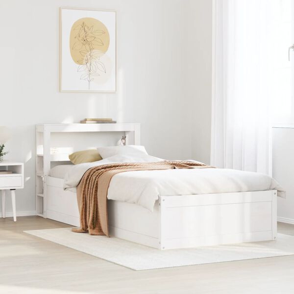 vidaXL Estructura de cama con cabecero madera pino blanco 75x190 cm