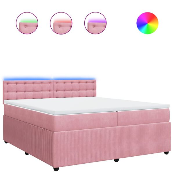vidaXL Cama box spring con colch&oacute;n terciopelo rosa 200x200 cm