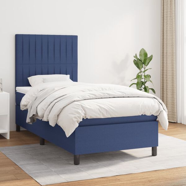 vidaXL Cama box spring con colch&oacute;n tela azul 90x190 cm
