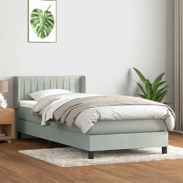vidaXL Cama box spring con colch&oacute;n terciopelo gris claro 90x220 cm